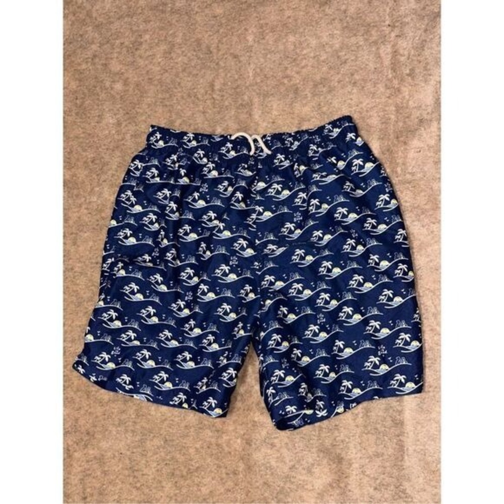 Nice LIFE IS GOOD Mens Navy Blue Beach Themed Swim Shorts Size small Good Condit